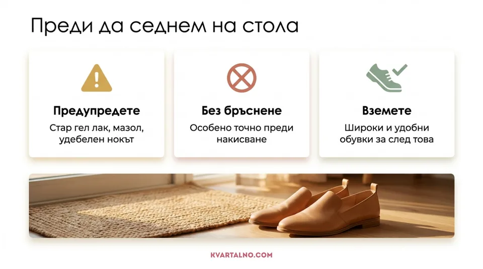 Инфографика за подготовка преди педикюр: стар гел лак, бръснене и удобни обувки