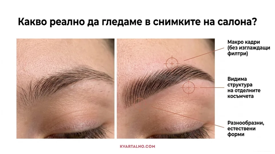 Инфографика какво да гледате в снимките на салон за вежди